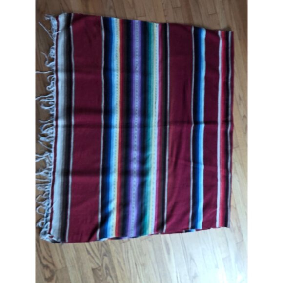 Mexican Serape Blanket Multicolor Stripes Handwoven Throw Fringe Edges 47"x84" - Picture 5 of 8
